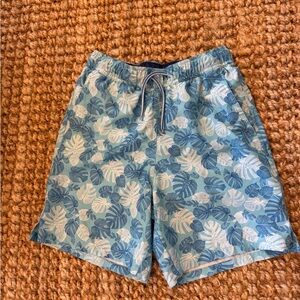 Peter Millar Light Blue & White Tropical Kids Swim Trunks